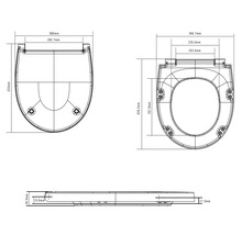 Technische Zeichnung eines WC-Sitzes mit Maßangaben