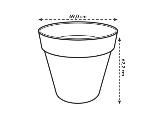 Abbildung eines Pflanzkübels mit den Maßen 69,0 cm Breite und 62,2 cm Höhe