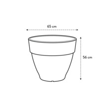 Abbildung eines Blumentopfes mit den Maßen 65 cm Breite und 56 cm Höhe.