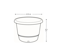 Abbildung eines Blumentopfs mit den Maßen Durchmesser 39 Zentimeter und Höhe 29,3 Zentimeter.