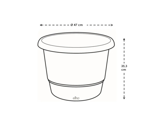 Abbildung eines Pflanzgefäßes mit den Maßen 47 cm Durchmesser und 35,3 cm Höhe