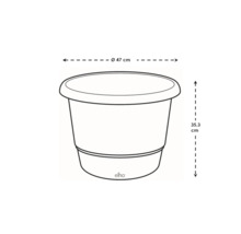 Illustration eines Pflanzgefäßes mit den Maßen 47 cm Durchmesser und 35,3 cm Höhe.