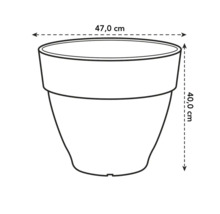 Abbildung eines Pflanzgefäßes mit den Maßen 47,0 cm Breite und 40,0 cm Höhe.