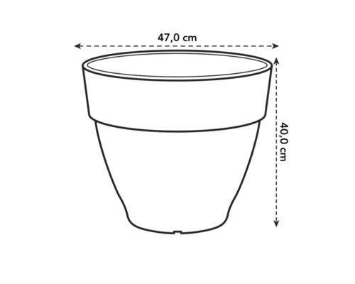 Abbildung eines Pflanzgefäßes mit den Maßen 47,0 cm Breite und 40,0 cm Höhe.
