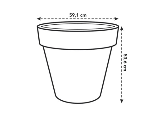 Abmessungen eines Pflanzgefäßes: 59,1 cm breit und 53,6 cm hoch.