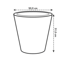 Skizze eines Pflanzgefäßes mit den Maßen 50,0 cm Breite und 51,0 cm Höhe.