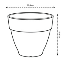 Abbildung eines Pflanzgefäßes mit den Maßen 55,0 cm Breite und 47,0 cm Höhe.