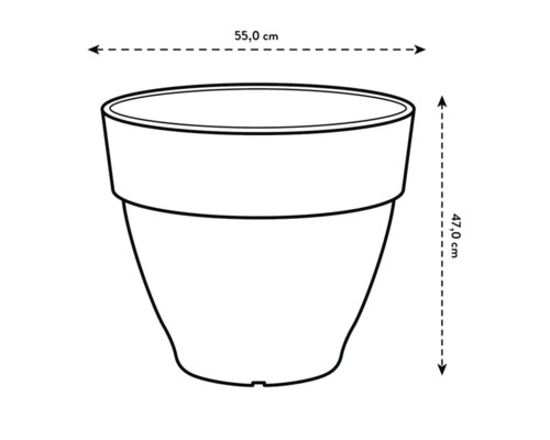 Abbildung eines Pflanzgefäßes mit den Maßen 55,0 cm Breite und 47,0 cm Höhe.