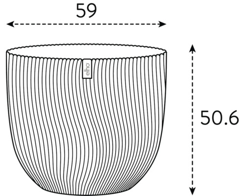 Technische Zeichnung eines Pflanzgefäßes mit den Maßen 59 x 50.6 cm.