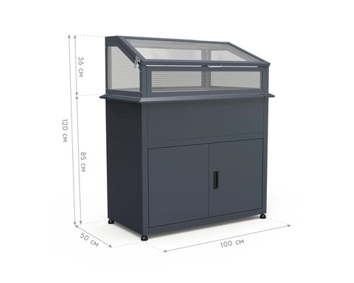 Frühbeet mit Schrank und Abmessungen.