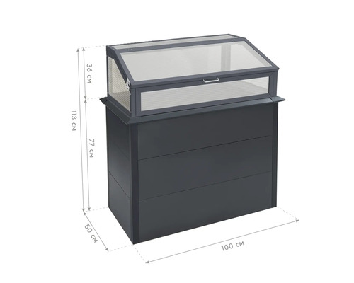 Hochbeet mit Frühbeetaufsatz und Maßangaben