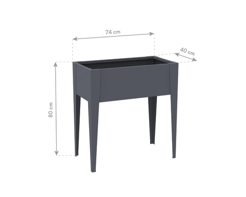 Rechteckiger Pflanzkasten mit Maßen 74 x 40 x 80 cm.