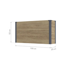 Hängeschrank mit Holzoptik Front und stabilen Eckverbindungen, Maße 100 mal 52 mal 25 Zentimeter, ideal für die Wandmontage.