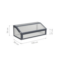 Frühbeet mit Aluminiumrahmen und Hohlkammerplatten mit Maßangaben 100 mal 50 mal 36 Zentimeter