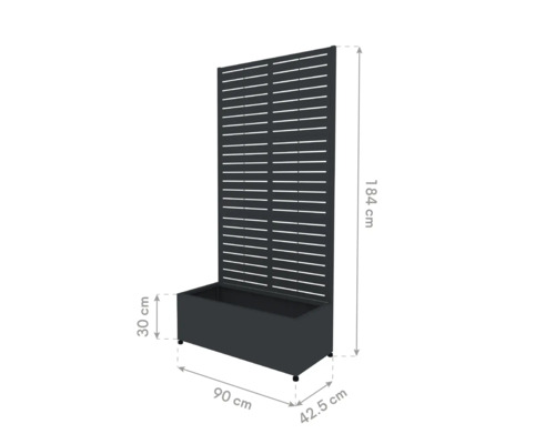 Sichtschutzwand mit Pflanzkasten, 184 cm hoch, 90 cm breit und 42,5 cm tief
