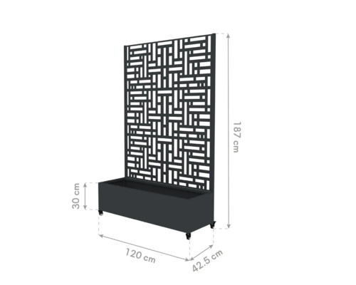 Sichtschutzwand mit Pflanzkasten und den Massen 187 x 120 x 42.5 cm
