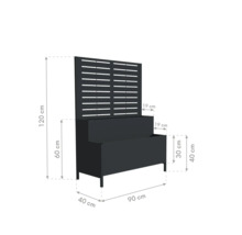 Abmessungen des Pflanzkastens mit Rankgitter: 120 cm Höhe, 90 cm Breite und 40 cm Tiefe