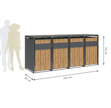 Mülltonnenbox für vier Mülltonnen mit den Maßen 265 cm mal 80 cm mal 116 cm