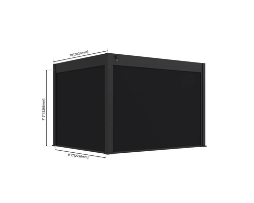 Freistehende Pergola mit den Maßen 3020 mal 2790 mal 2366 Millimeter.