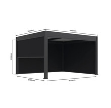 Pavillon mit den Maßen 3630 Millimeter mal 4260 Millimeter und einer Höhe von 2366 Millimeter.