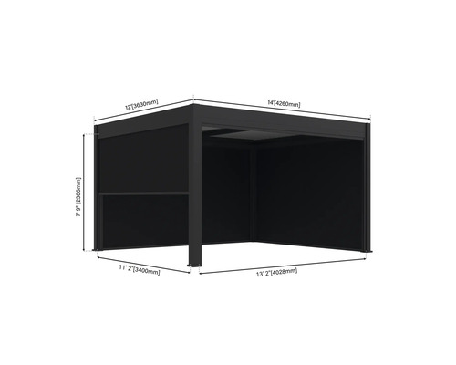 Abmessungen des Pavillons mit den Maßen 3630 mm mal 4260 mm und einer Höhe von 2366 mm
