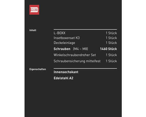 Inhalt und Eigenschaften des Inbus Schraubensets