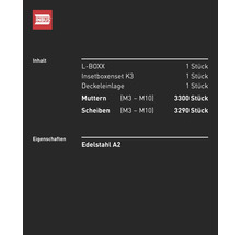 Inbus L-Boxx Inhalt: Muttern, Scheiben und Insetboxenset K3 aus Edelstahl A2