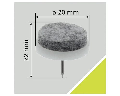 Filzgleiter mit Nagel, Durchmesser 20 Millimeter