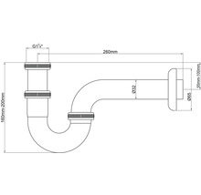 Technische Zeichnung eines Siphons mit Maßangaben