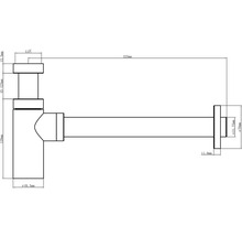 Technische Zeichnung eines Siphons mit Maßangaben