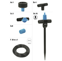 Komponenten für die Tropfbewässerung im Set