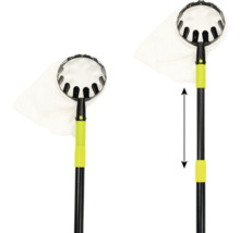 Zwei Ansichten eines Obstpflückers mit Teleskopstiel und Auffangbeutel