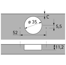 Technische Zeichnung mit Maßangaben für ein Bohrloch