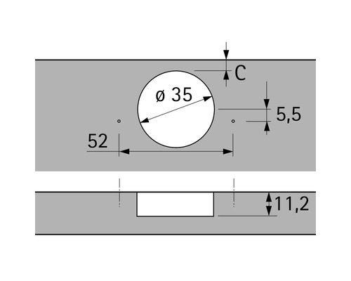 Technische Zeichnung mit Maßangaben für ein Bohrloch