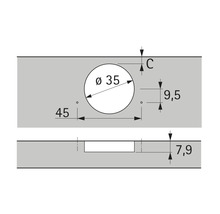 Technische Zeichnung mit Maßangaben für ein Bohrloch