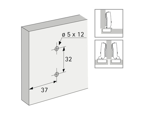 Bohrbild für Scharniere mit Maßangaben