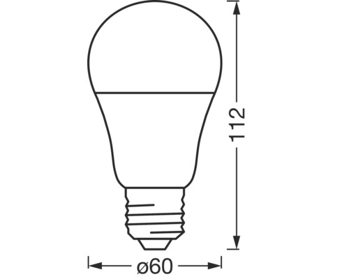 Abmessungen einer LED-Lampe mit einem Durchmesser von 60 mm und einer Höhe von 112 mm