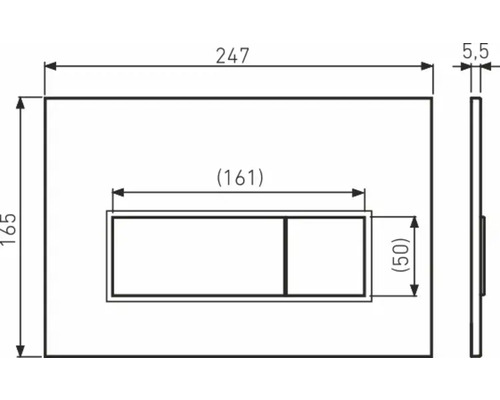 Technische Zeichnung einer Betätigungsplatte mit Abmessungen
