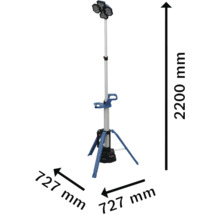 Baustrahler mit Stativ und Größenangaben