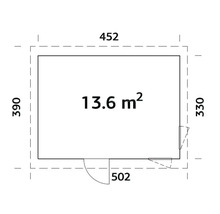Grundriss mit den Maßen 452 x 390 x 330 und einer Fläche von 13,6 Quadratmetern.