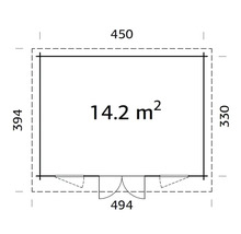 Grundriss eines Gartenhauses mit Maßangaben