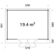 Grundriss mit Abmessungen und einer Fläche von 19,4 Quadratmetern