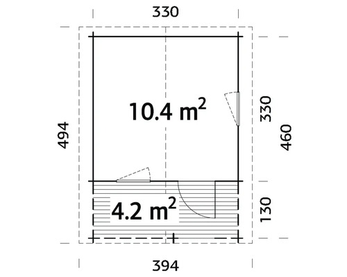 Grundriss eines Gartenhauses mit Maßangaben