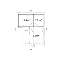 Grundriss eines Gartenhauses mit Flächenangaben der einzelnen Räume