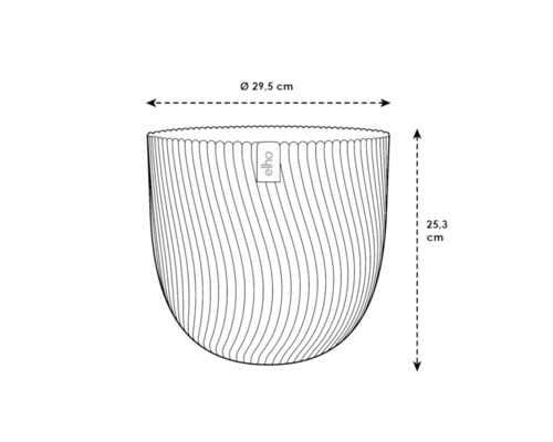Elho Pflanztopf Schema mit den Maßen 29,5 cm Durchmesser und 25,3 cm Höhe