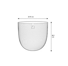 Technische Zeichnung eines Pflanzgefäßes mit den Maßen Durchmesser 47 Zentimeter und Höhe 40,1 Zentimeter, Elho Logo