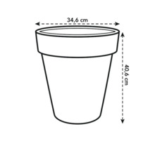 Abbildung eines Pflanzgefäßes mit den Maßen 34,6 cm Breite und 40,6 cm Höhe.