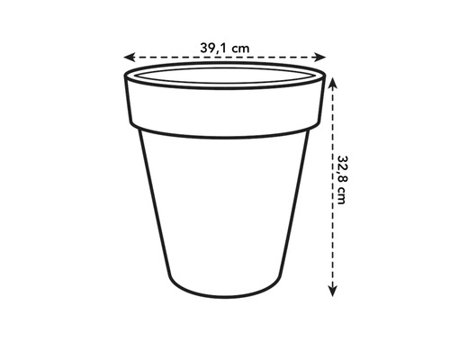 Abbildung eines Pflanzgefäßes mit den Maßen 39,1 cm Breite und 32,8 cm Höhe.