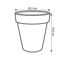 Abbildung eines Pflanztopfs mit den Maßen 23,1 cm Breite und 19,3 cm Höhe
