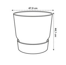 Abbildung eines Pflanzgefäßes mit den Maßen 47,0 cm Breite und 44,1 cm Höhe.
